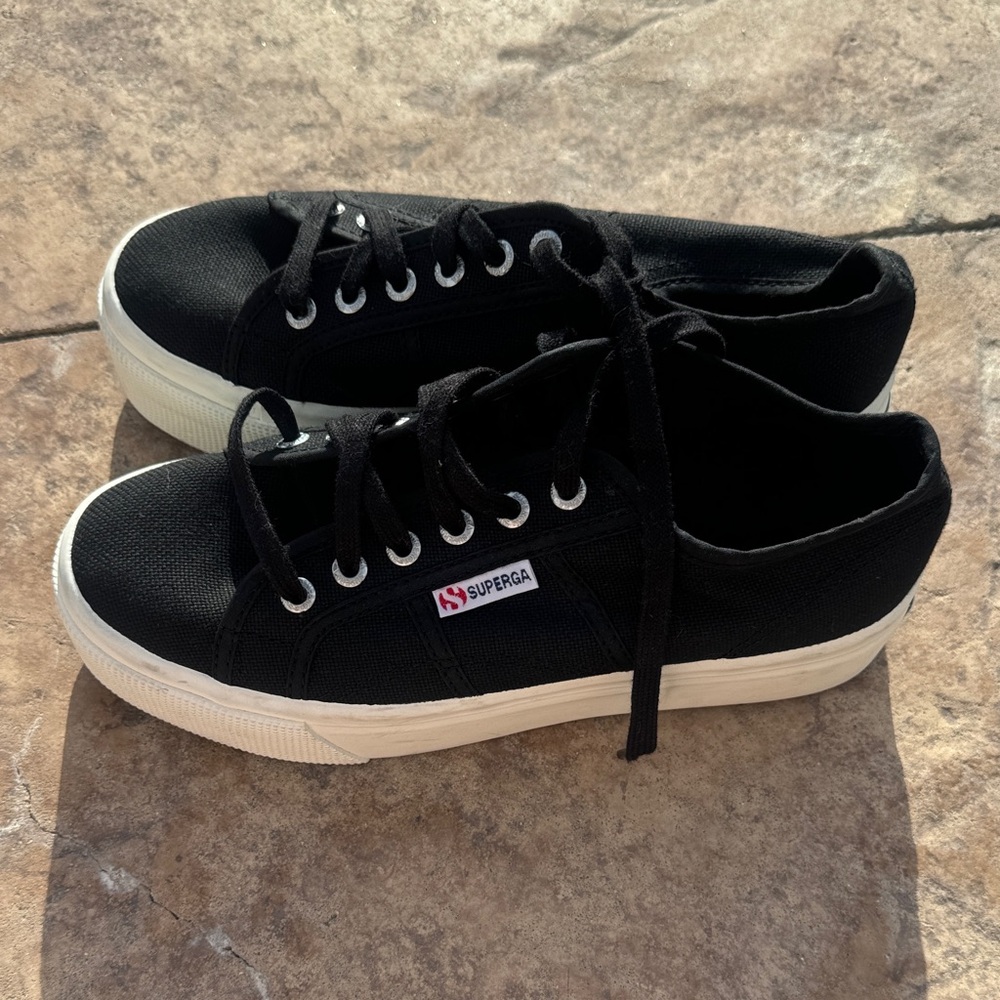 Superga Black Canvas Lace-Up Shoes size 9 NEW
